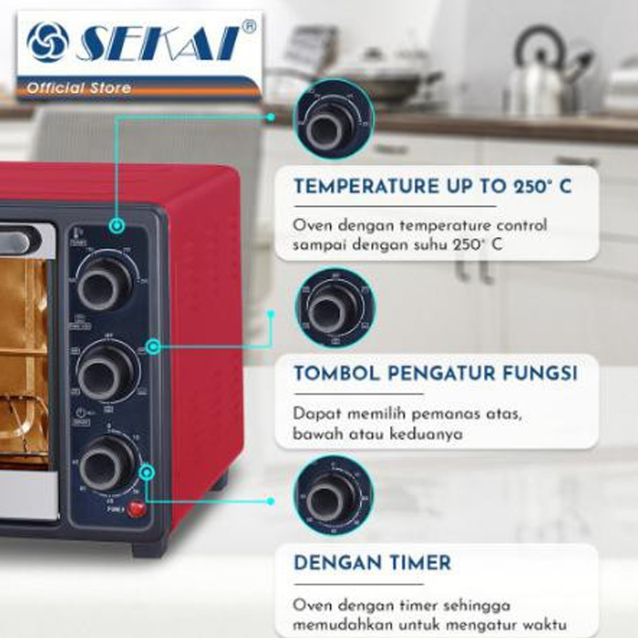 Sekai Oven Listrik 21 Liter - OV210RED - Merah